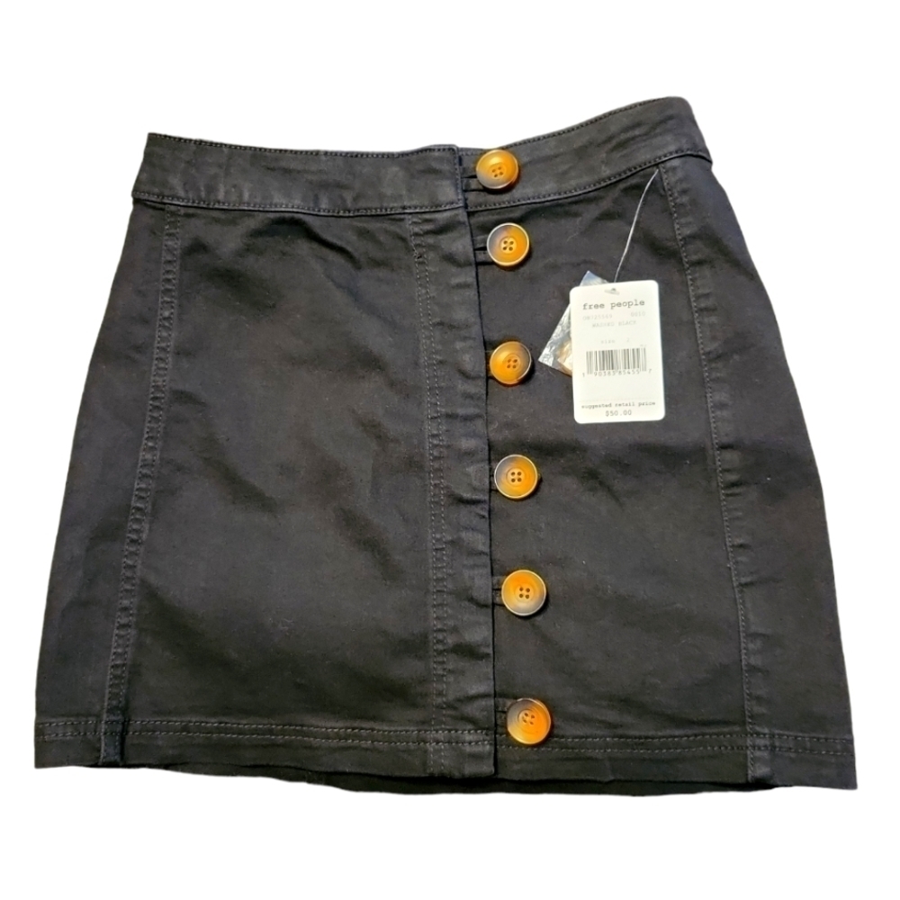 NWT Free People size 2 black denim buttons skirt short